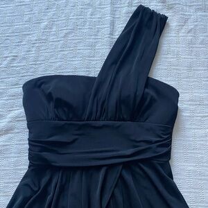 Ruby Rox Y2K one shoulder black mini dress.